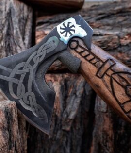 Odin Face Axe – Handmade Viking Axe, Ash Wood Handle, Norse Reenactment